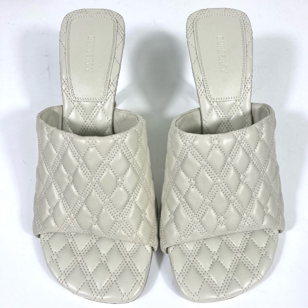 Burberry Leather Quilted Heeled Slide Sandals Plaster 39 9 NEW - Picture 10 of 17